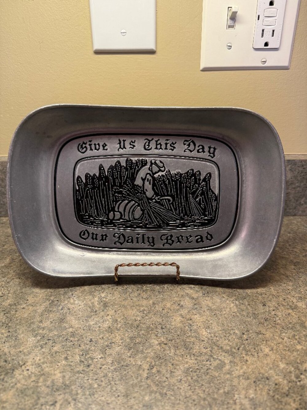 Vintage Wilton Armetale Pewter Bread Platter "Give Us This Day Our Daily Bread"